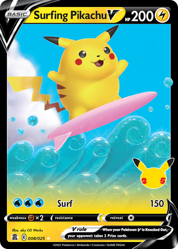Pokémonkaart 008/025 - Surfing Pikachu V - Celebrations - [V]