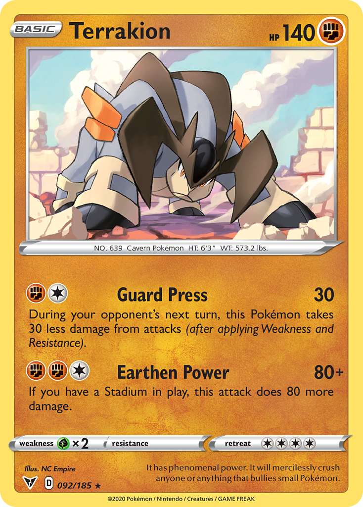 Pokémonkaart 092/185 - Terrakion - Vivid Voltage - [Rare]