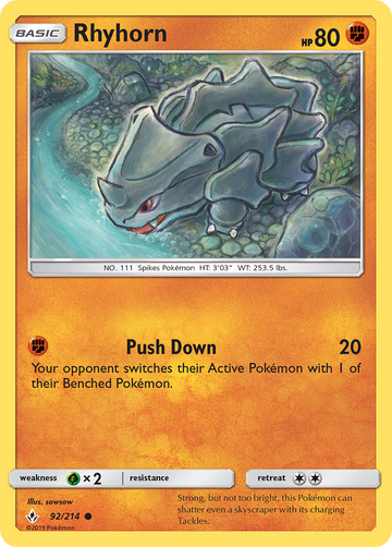 Pokémonkaart 092/214 - Rhyhorn - Unbroken Bonds - [Common]