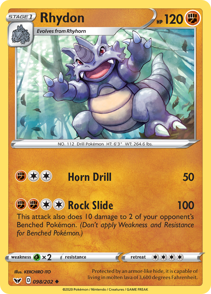 Pokémonkaart 098/202 - Rhydon - Sword & Shield - [Uncommon]