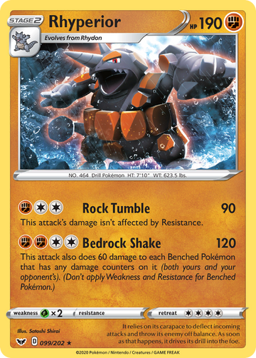 Pokémonkaart 099/202 - Rhyperior - Sword & Shield - [Rare Holo]