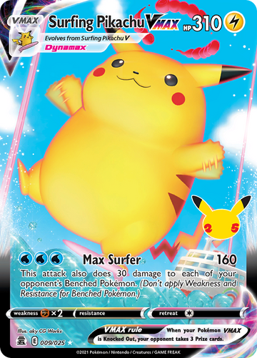 Pokémonkaart 009/025 - Surfing Pikachu VMAX - Celebrations - [VM]